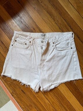 Agolde White Raw-Hem Denim Shorts